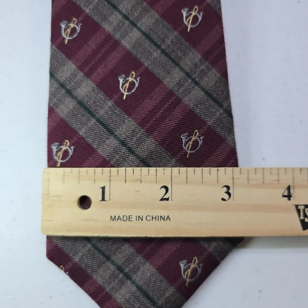 Vintage Land's End Charter Mens Neck Tie Wool Silk Blend French Horn Y2K 90s
